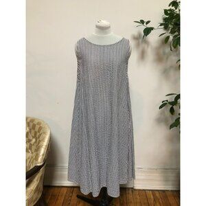 EGG TRADING Maisy Gray White Striped Seersucker Cotton Sleeveless Dress S